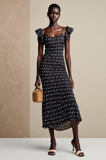 Black Floral Long Wedding Guest Dress